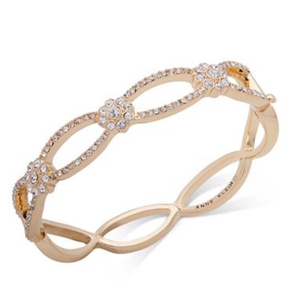 Bracelet Bangle AnneKlein GoldTone Crystal Flower